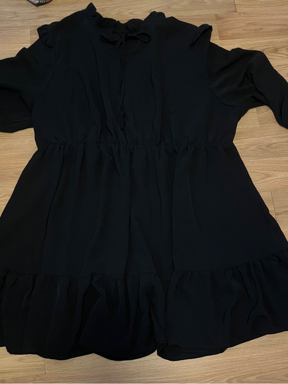 Black Ruffle Hem Tie Neck Dress 4XL
